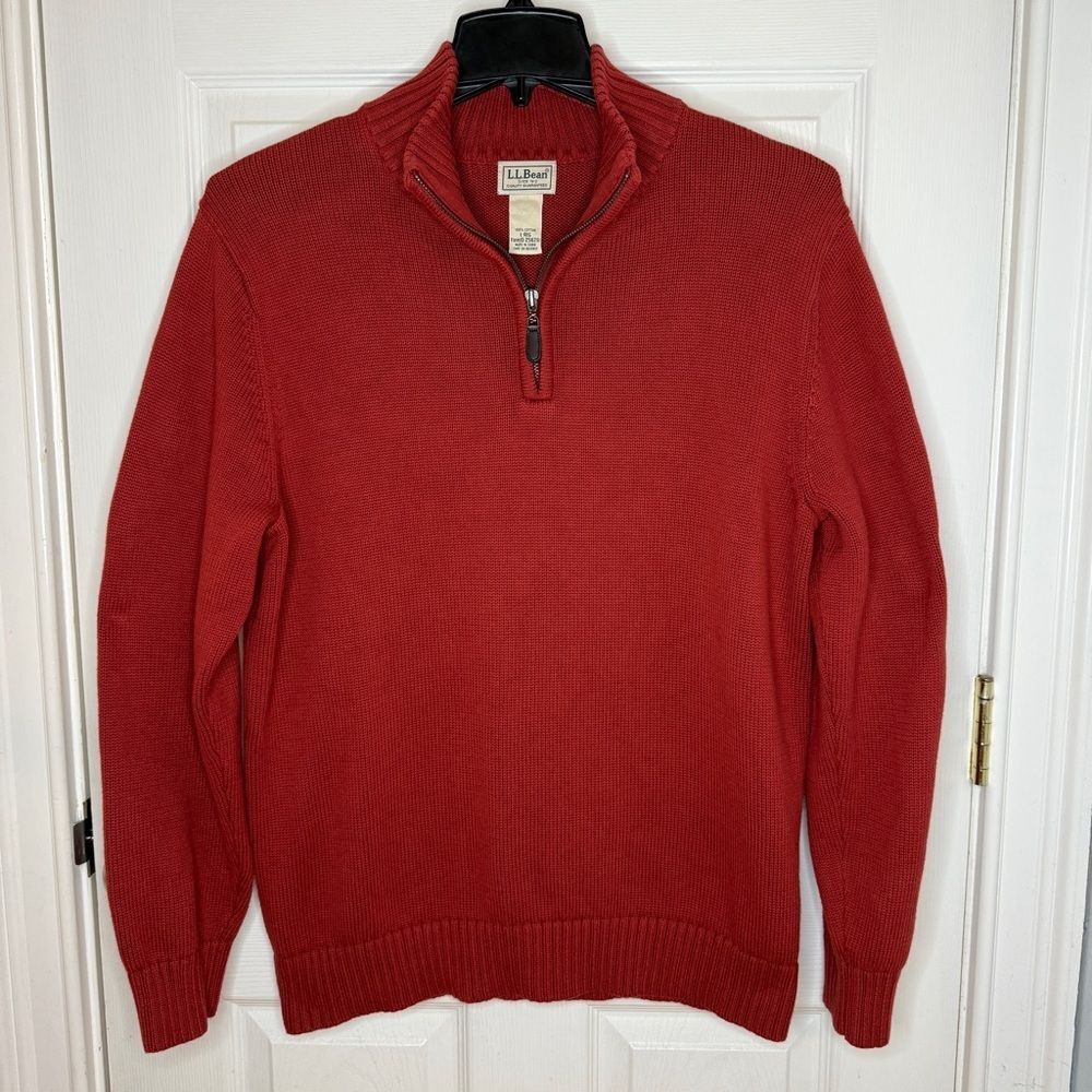 Vintage L.L. Bean Rust Red Cotton Quarter-Zip Pullover Sweater Size Large